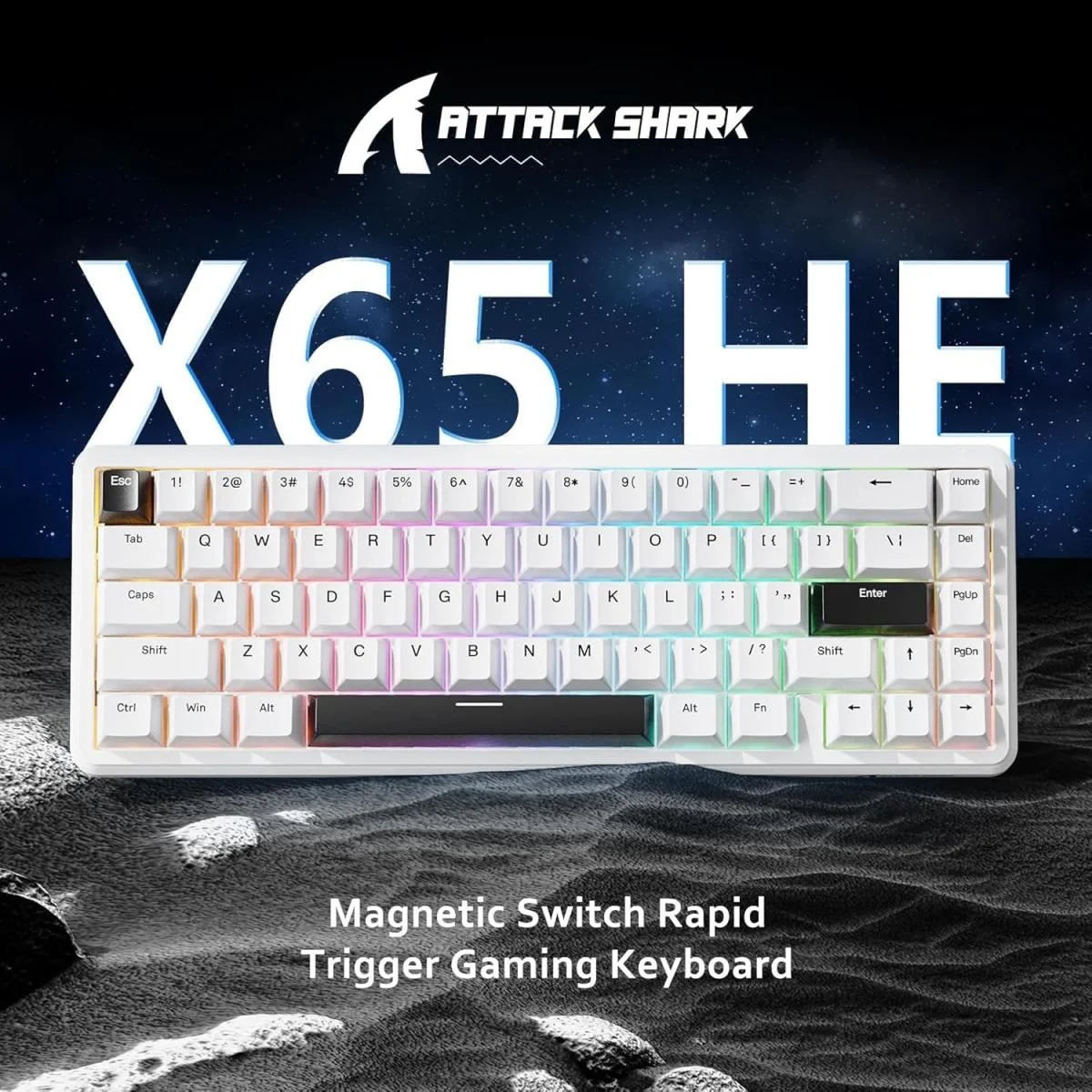 ATTACK SHARK X65 HE Wired 65% Magnetic Switch Gaming Keyboard White Arabic Layout - Image 3