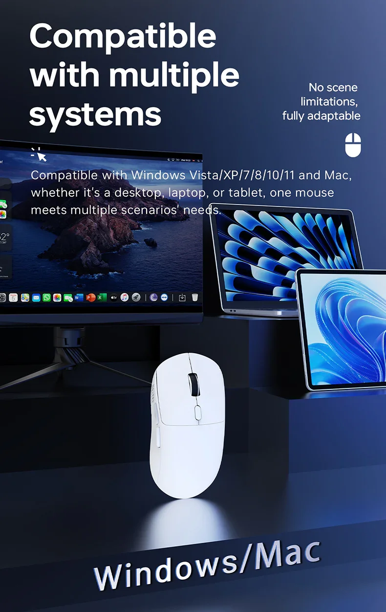ماوس ألعاب AJAZZ NJ07 ثلاثي الاتصال، 12000 DPI، 1000Hz، بطارية 300mAh، أبيض - Image 4