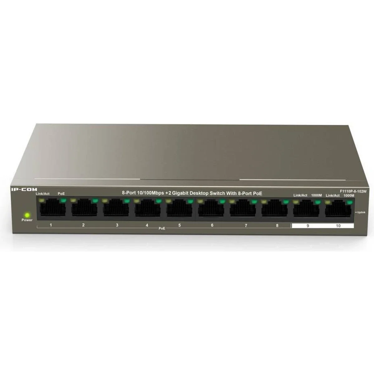 IPCOM F1110P-8-102W 8-Port Fast Ethernet PoE Switch with 2 Gigabit Uplink Ports