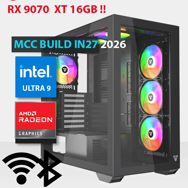 كمبيوتر ألعاب Intel MCC IN27-26 MIDAS بمعالج Core Ultra 9 285K وكرت Radeon RX 9070 XT وذاكرة 32GB وSSD سعة 1TB