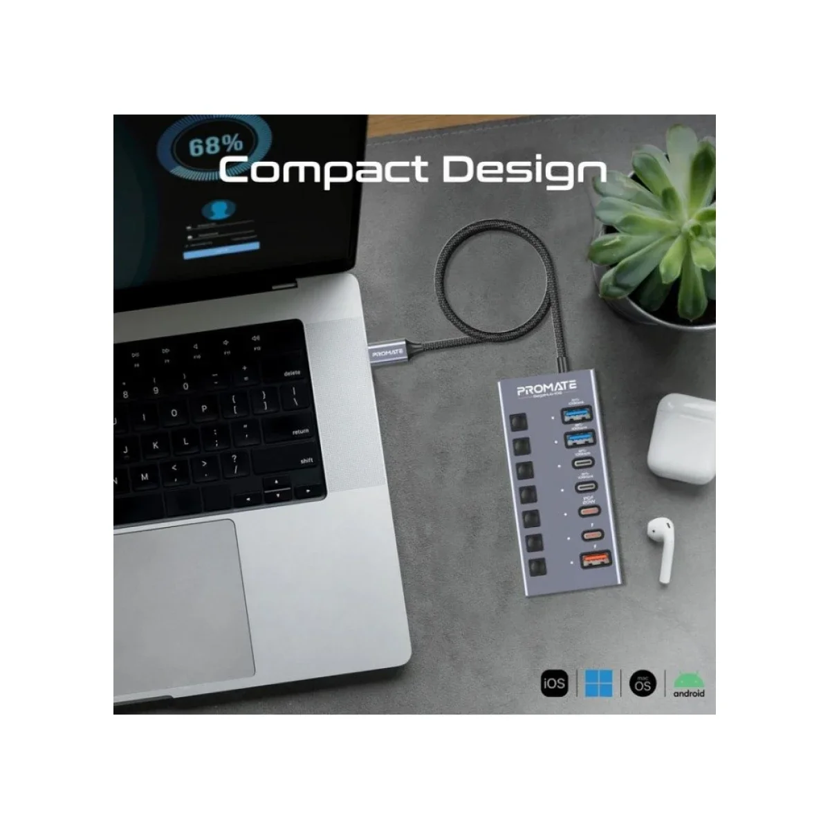 موزع منافذ USB-C متعدد 7 في 1 Promate GegaHub-10G بسرعة نقل 10Gbps و20W PD - Thumbnail 5