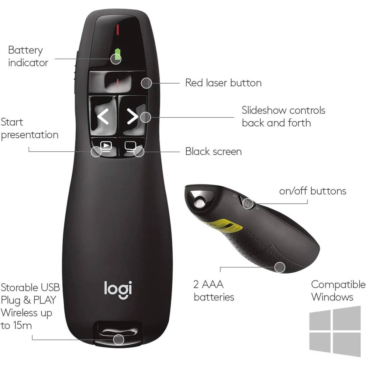 جهاز تحكم بالعروض Logitech R400 لاسلكي مع مؤشر ليزر أحمر - Image 4