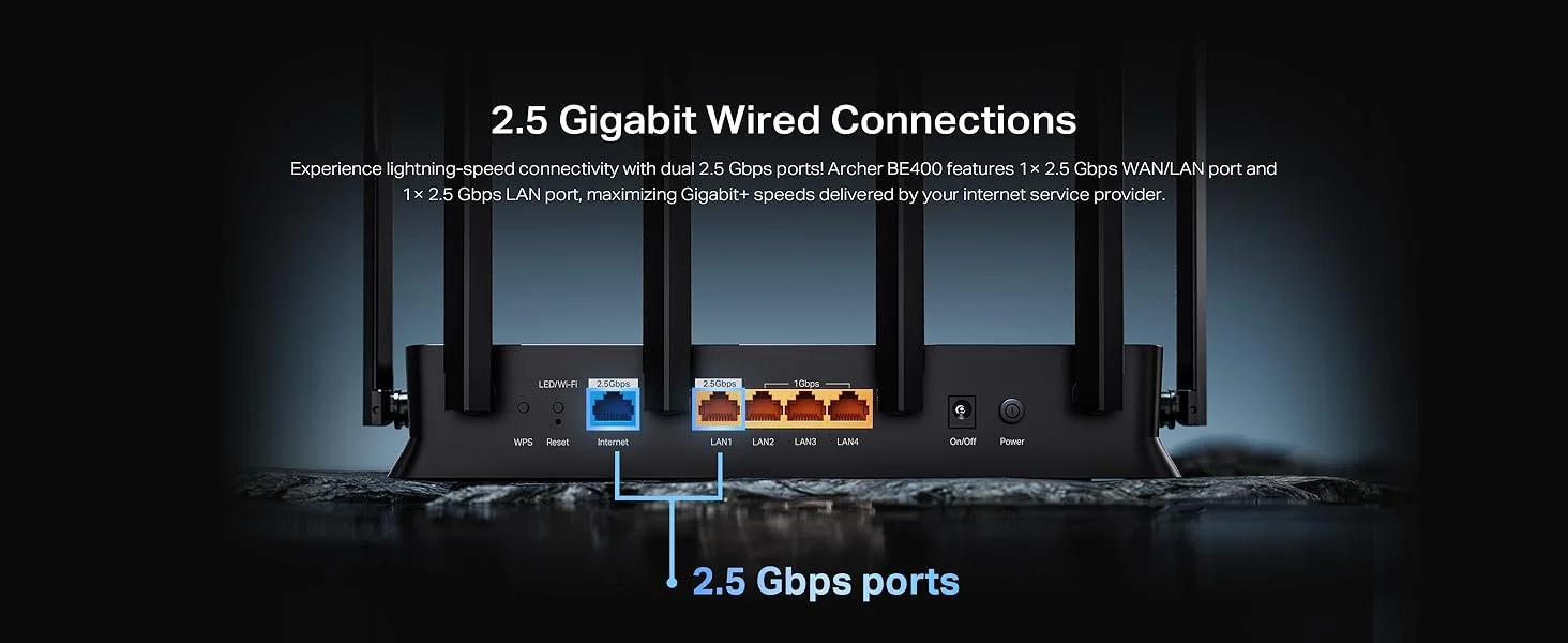 راوتر TP-LINK Archer BE400 Wi‑Fi 7 ثنائي النطاق BE6500 مع منفذي 2.5 جيجابت وUSB 3.0 - Thumbnail 18