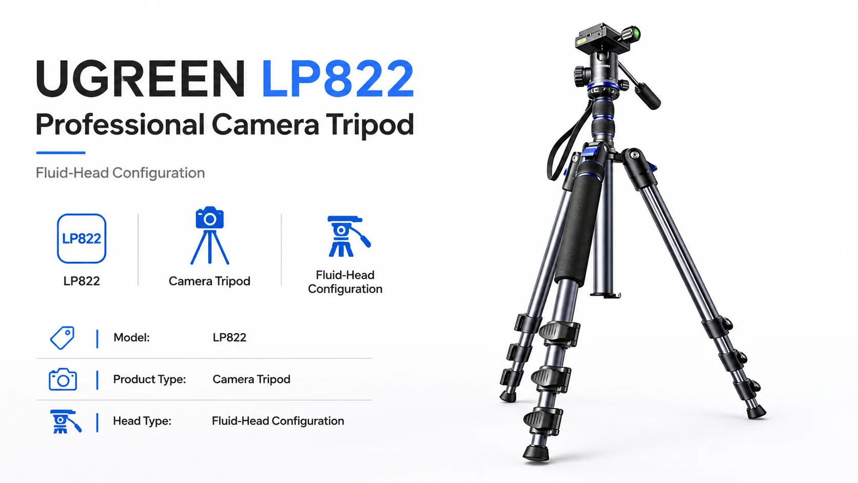 Ugreen LP822 Professional Camera Tripod with Fluid Head - Image 7