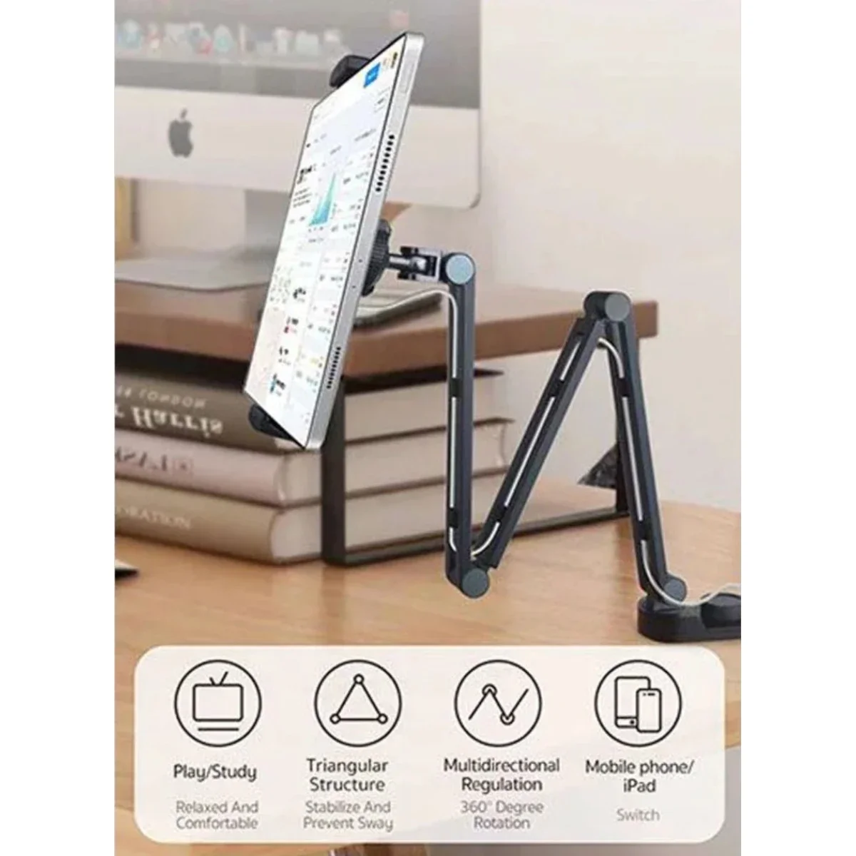 Coteci SD-57 Aluminum Alloy Multi-Angle Telescopic Tablet Stand - Black