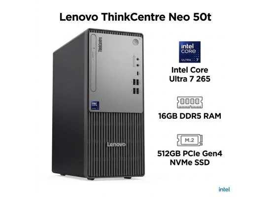 كمبيوتر مكتبي Lenovo ThinkCentre Neo 50t Gen 5 تاور (13BD001QEQ)، Intel Core Ultra 7 265، رام 16GB DDR5، SSD NVMe 512GB، Wi-Fi 6، أسود، كفالة 3 سنوات - Thumbnail 6