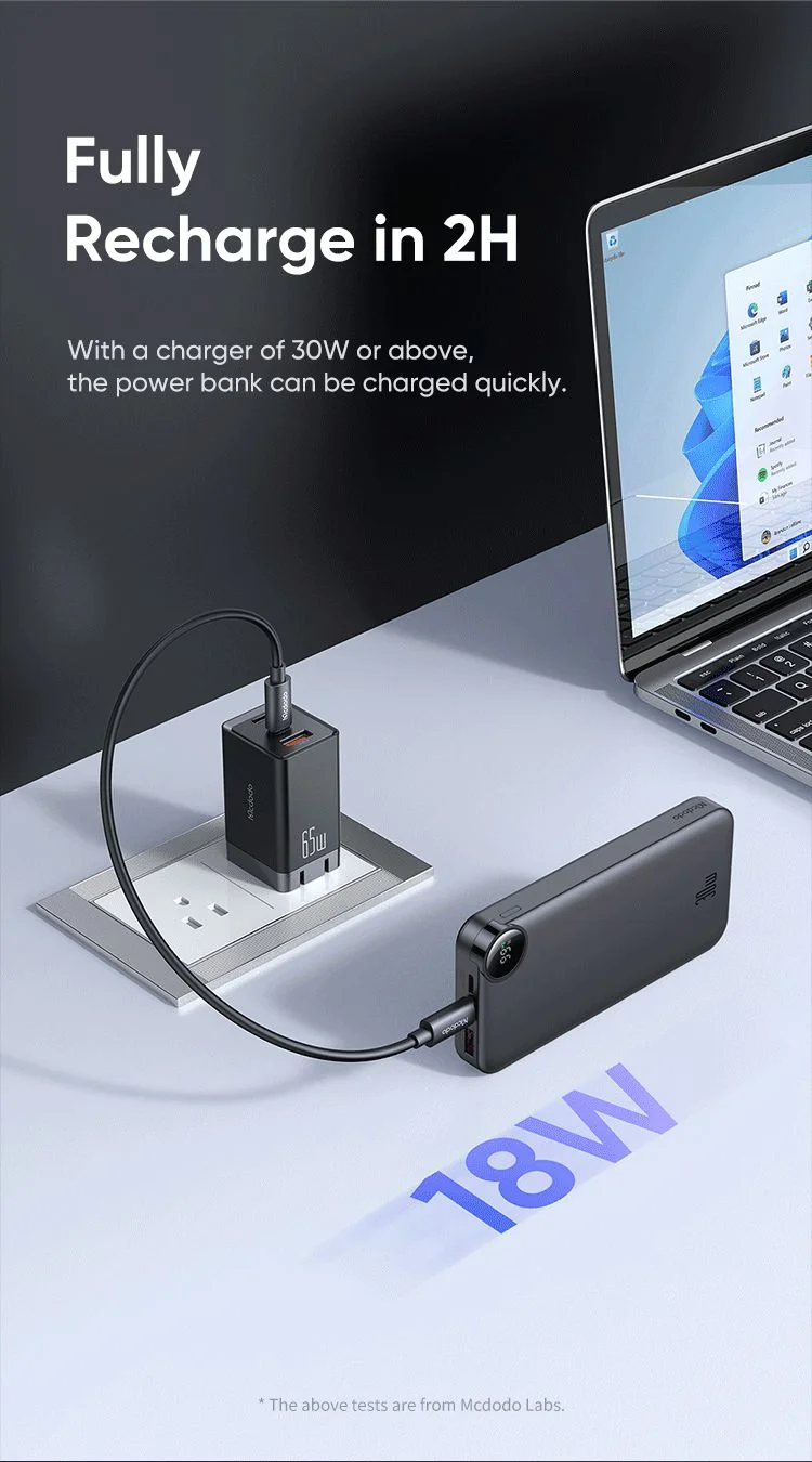 باور بانك Mcdodo MC-3850 بسعة 10000mAh وقدرة 30W مع شاشة LED ومنفذي USB-C ومنفذ USB-A، أسود - Thumbnail 11