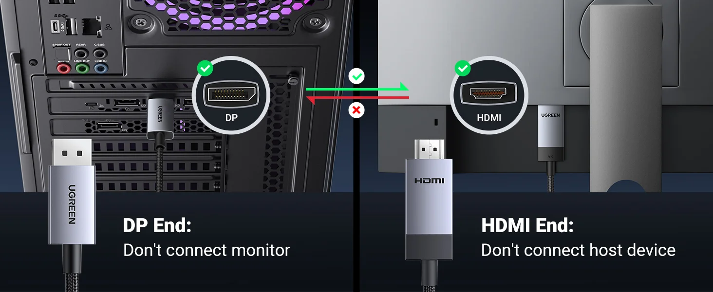 Ugreen Active DisplayPort 1.2 to HDMI 2.0 Cable, 4K 60Hz HDR, 6.6ft - Thumbnail 10