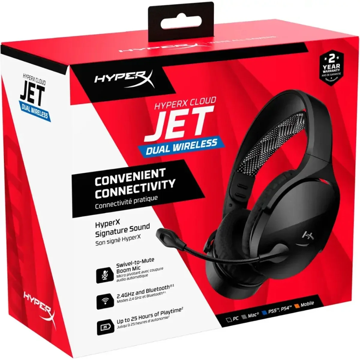 HyperX Cloud Jet Dual Wireless Gaming Headset with Bluetooth 5.2, 25-Hour Playtime, Black