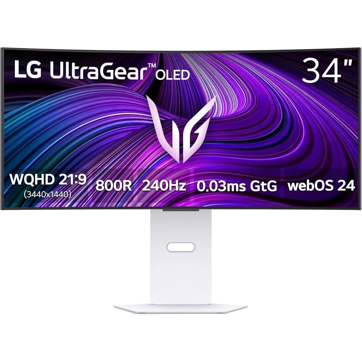 شاشة ألعاب LG UltraGear 34GX90SA-W مقاس 34 إنش OLED منحنية WQHD بتردد 240 هرتز - أبيض