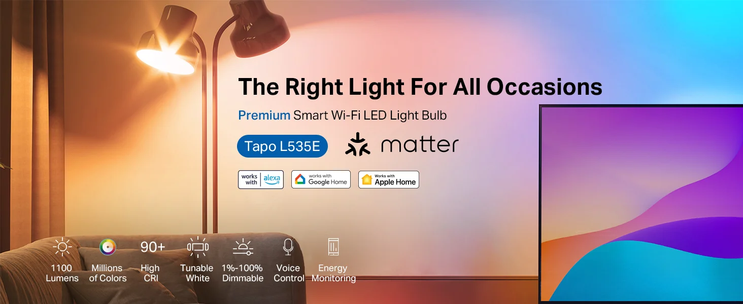 TP-LINK Tapo L535E Smart Wi-Fi Light Bulb 1100 Lumens RGBW Matter Certified - Image 11