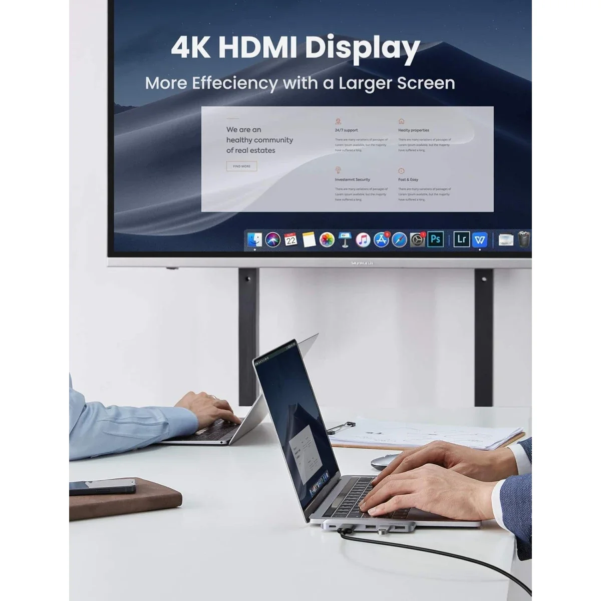 Ugreen CM251 USB-C Hub with 4K HDMI, Thunderbolt 3, 100W PD and 3 USB 3.0 Ports - Silver - Image 4