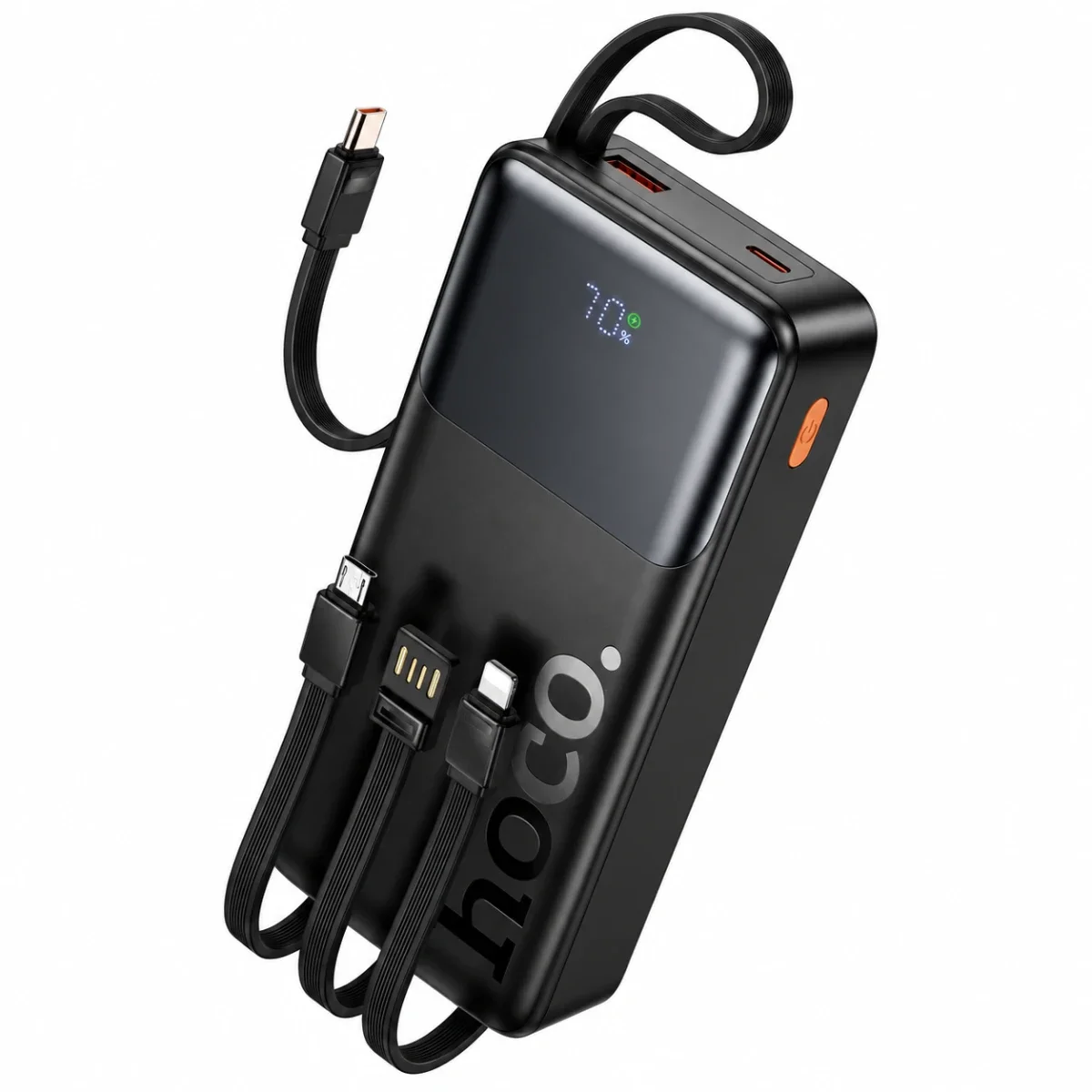 باور بانك HOCO J156A Founder سعة 20000mAh بشحن 22.5W + PD20W وكوابل مدمجة، أسود