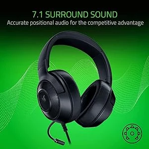 سماعة ألعاب Razer Kraken X Lite خفيفة للغاية بصوت محيطي 7.1 أسود - Thumbnail 7