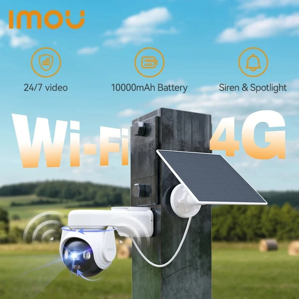 IMOU AOV PT 5MP 3K Outdoor PTZ Security Camera with Solar Panel, 4G LTE + Wi-Fi, 10000mAh Battery