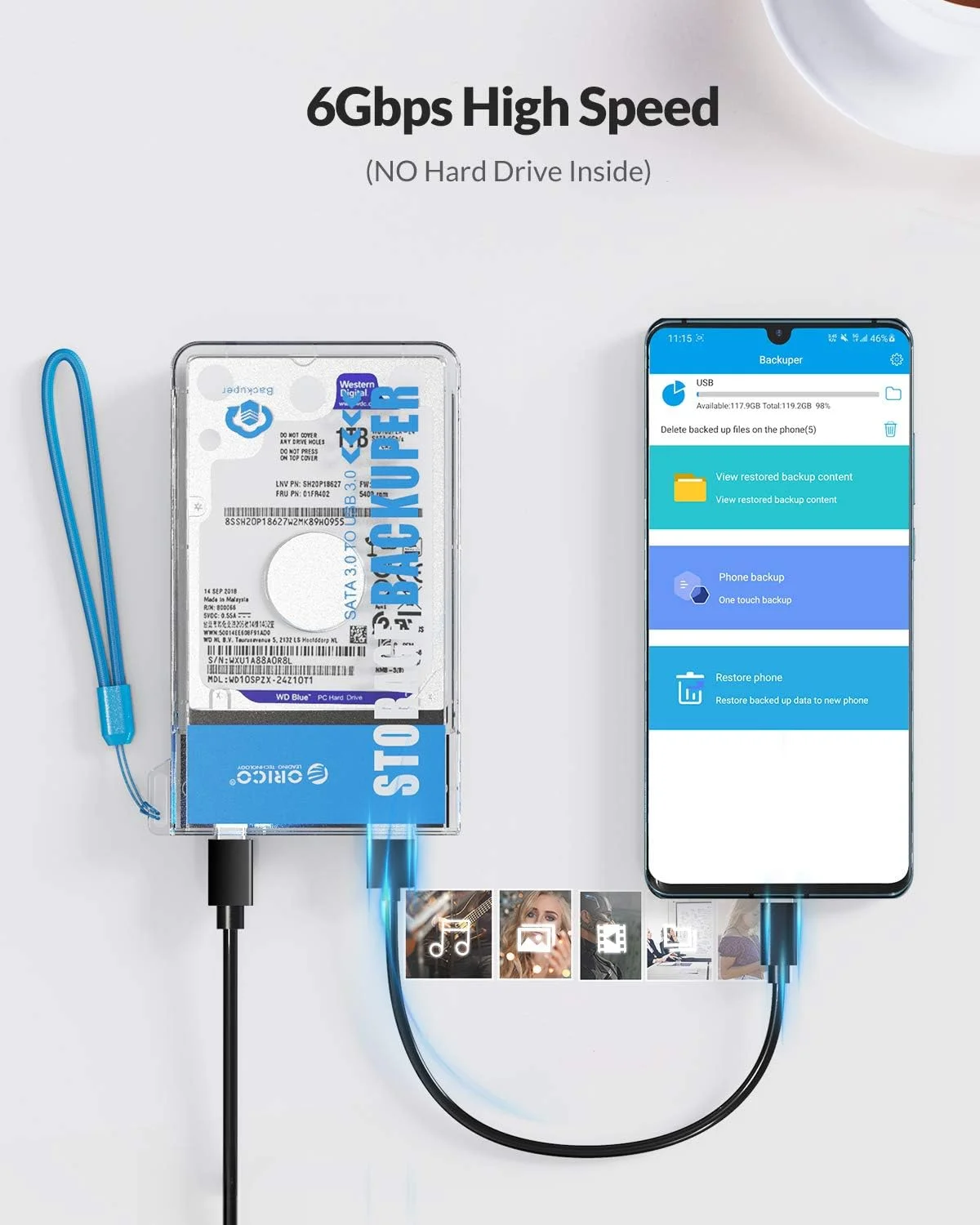 علبة هارد ديسك ORICO Backuper BA2110 USB Type-C للنسخ الاحتياطي حتى 2TB لأجهزة iOS وAndroid، بدون قرص - Image 9