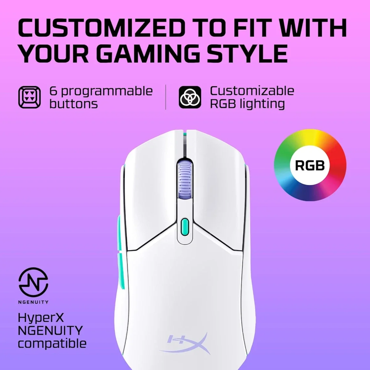 ماوس ألعاب HyperX Pulsefire Haste 2 Core Wireless Bluetooth لاسلكي خفيف 59G - أبيض - Thumbnail 5