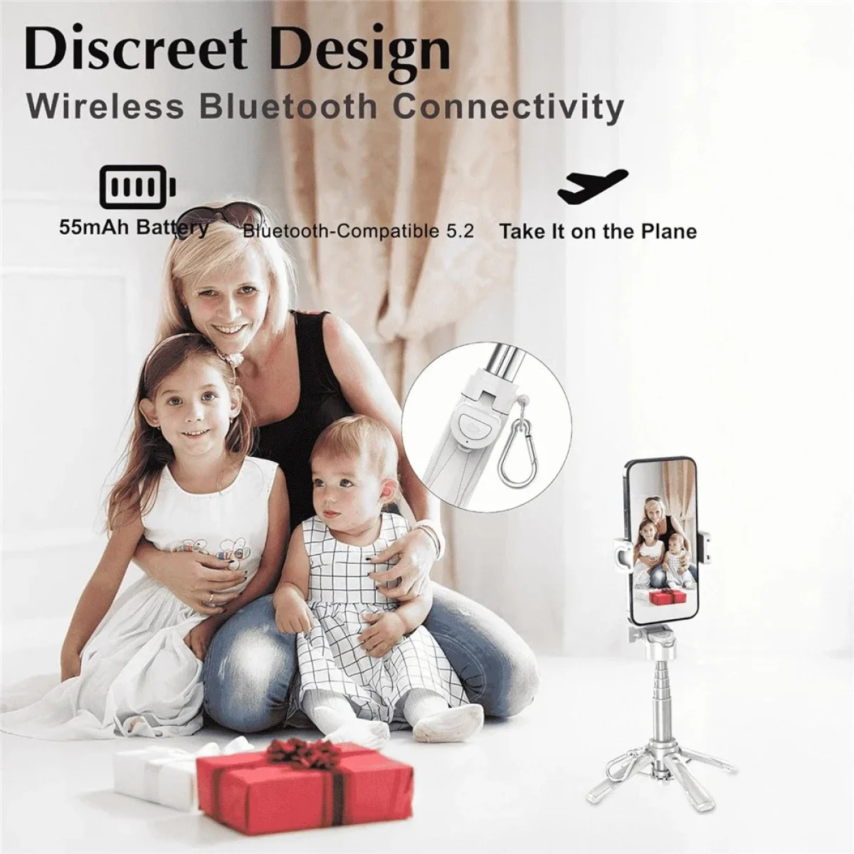 Jmary MT-18 Mini Phone Selfie Stick Tripod with Wireless Remote Control - White - Image 4