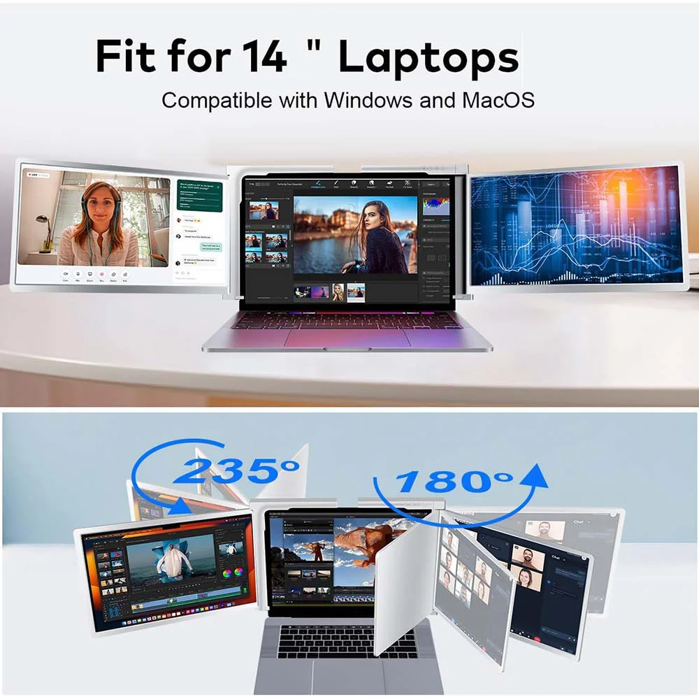 شاشة توسعة لابتوب FOPO S400 محمولة بشاشتين 14 إنش وتوصيل USB-C أو USB-A - Image 8