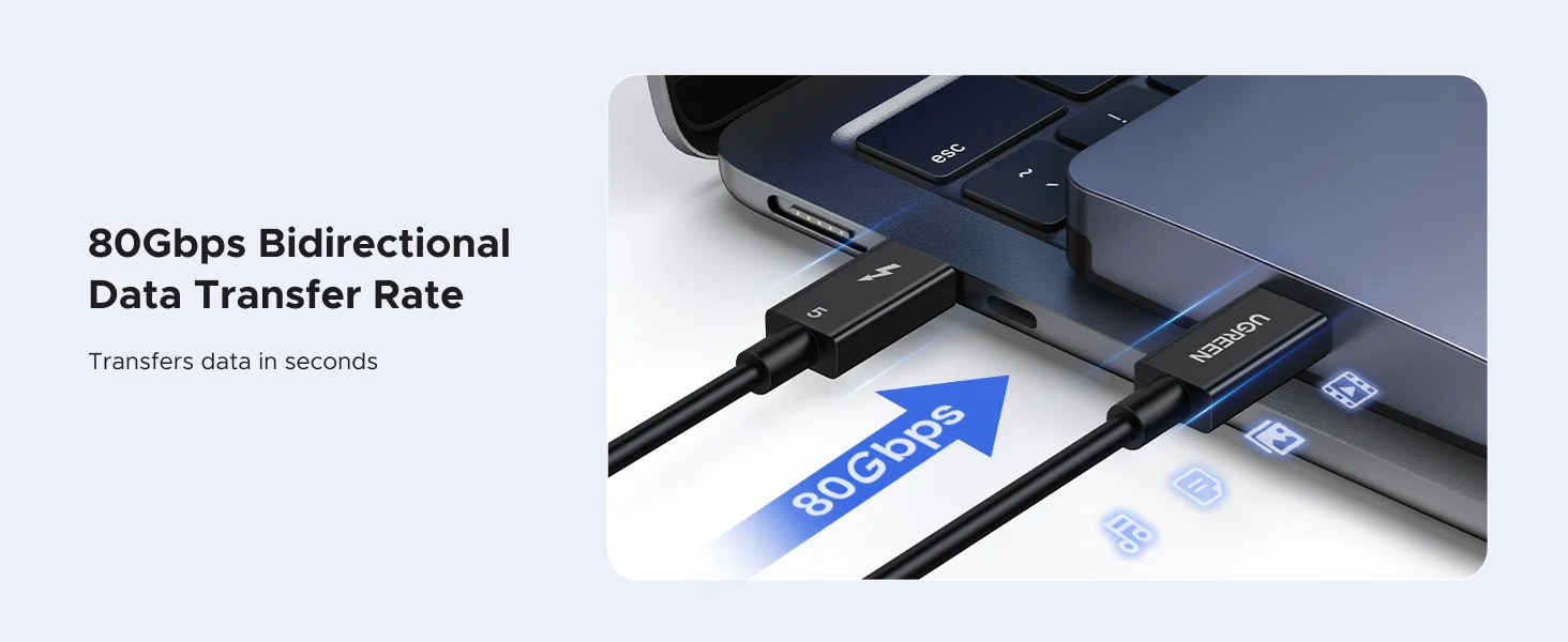 Ugreen Thunderbolt 5 USB-C Cable 240W 80Gbps 1M Black - Image 10