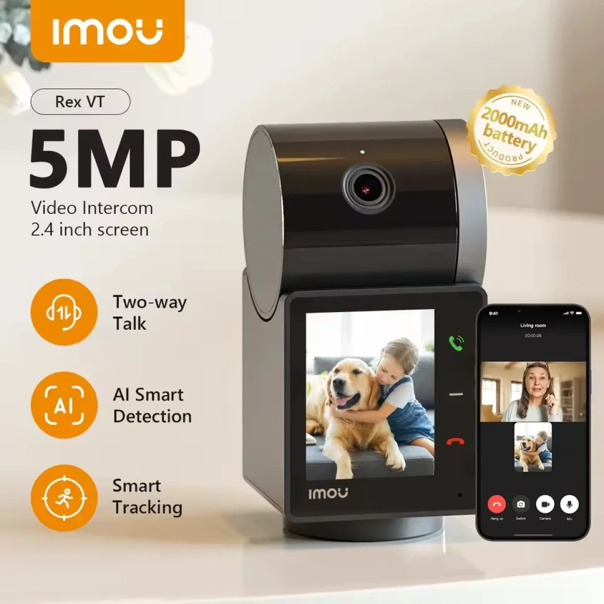 IMOU Rex VT 5MP Indoor Smart Video Intercom Camera with 3K UHD and 360° Pan-Tilt