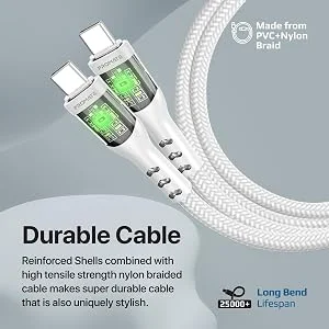 كابل Promate TransLine-CC USB-C إلى USB-C بقدرة 60 واط وطول 120 سم مضفر بالنايلون - أبيض - Thumbnail 13