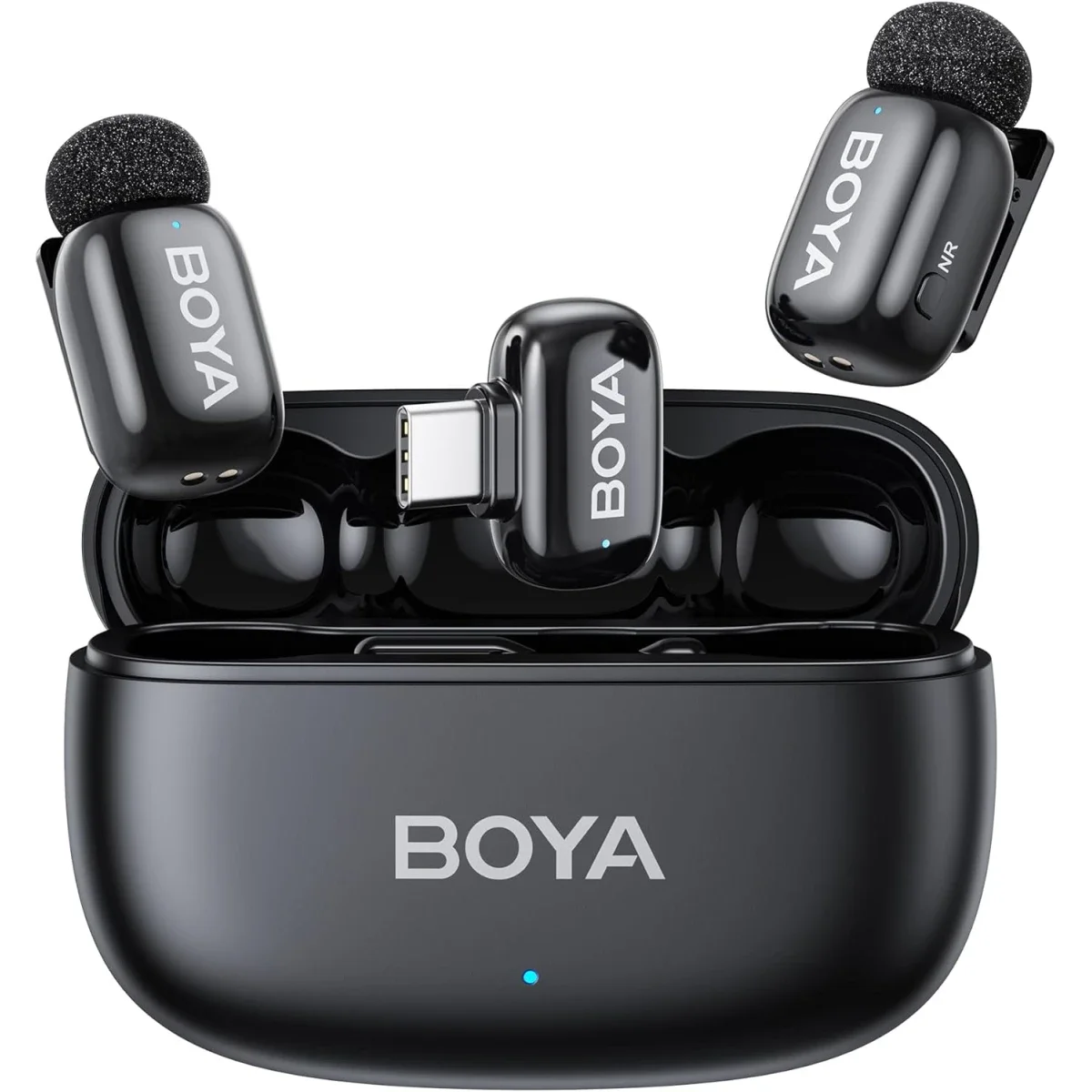 ميكروفونات لافالير لاسلكية Boya mini 2-02 بمنفذ Type-C مع إلغاء ضوضاء بالذكاء الاصطناعي وبطارية 30 ساعة، أسود