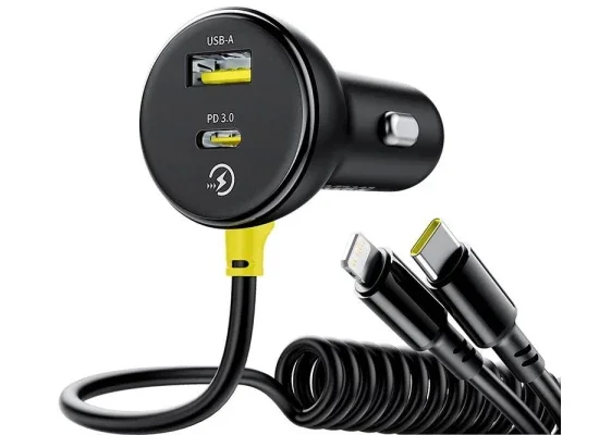 Baseus Circular 60W Car Charger with USB-C & Lightning Cables, USB-A & USB-C, Black - Image 7