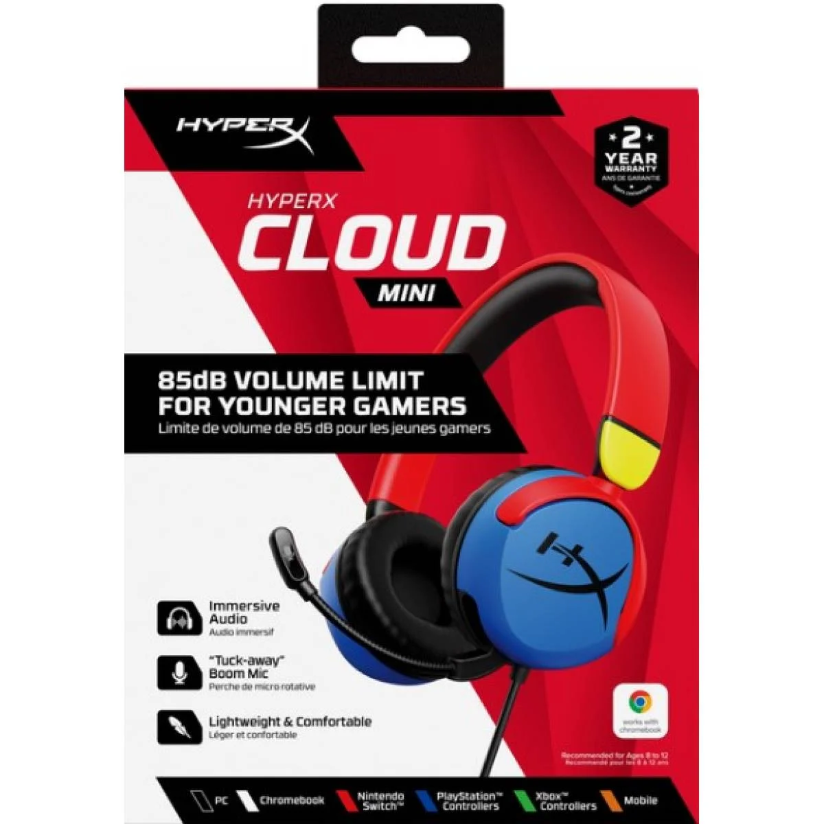 Hyper X Cloud Mini Wired On-Ear Gaming Headset for Kids with 30mm Drivers - Multicolor - Thumbnail 2