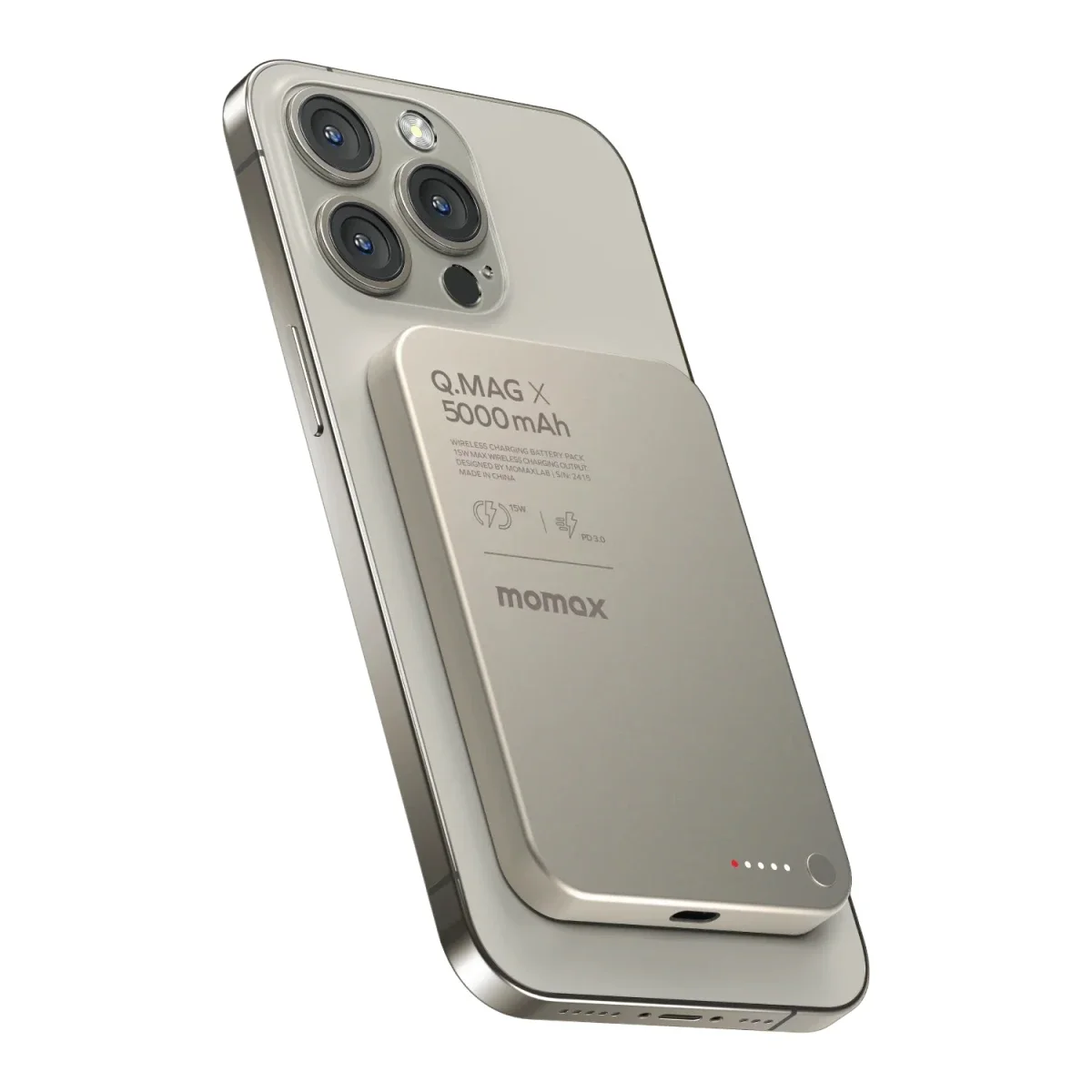 بطارية محمولة MOMAX Q.Mag X 5000mAh الجيل الثاني لاسلكية MagSafe فائقة النحافة 15W - تيتانيوم