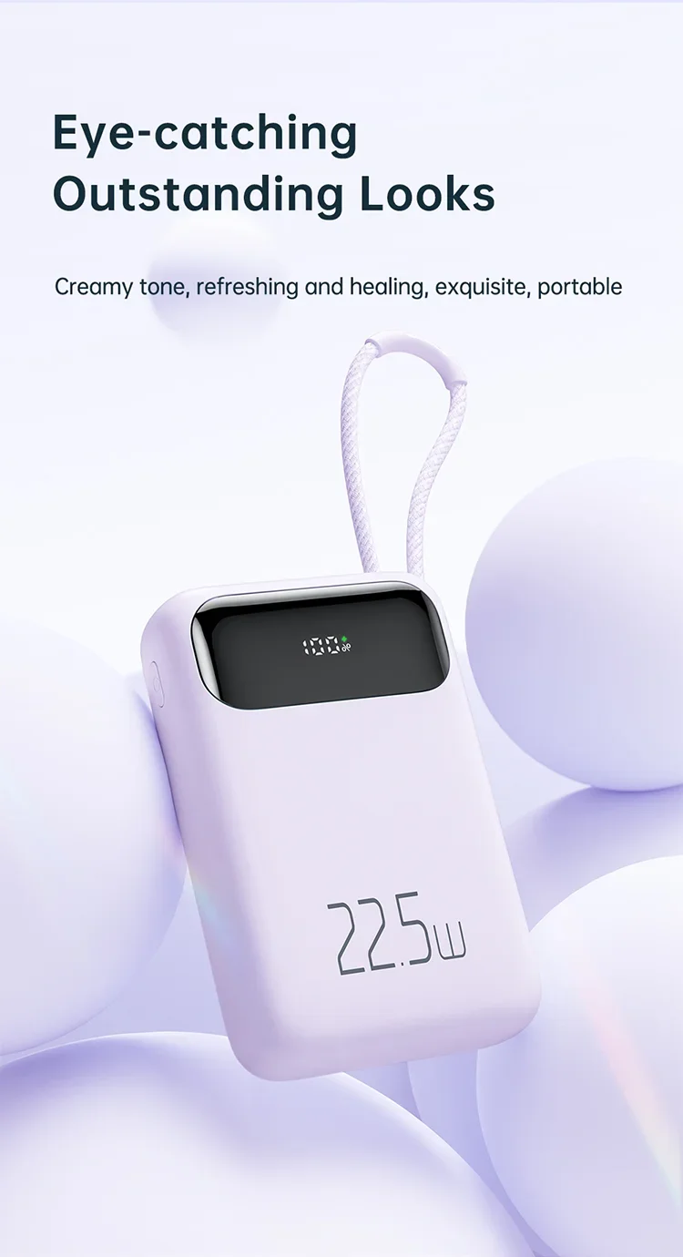Mcdodo MC-325 10000mAh 22.5W PD Power Bank with Built-In iP Cable - Black - Thumbnail 10