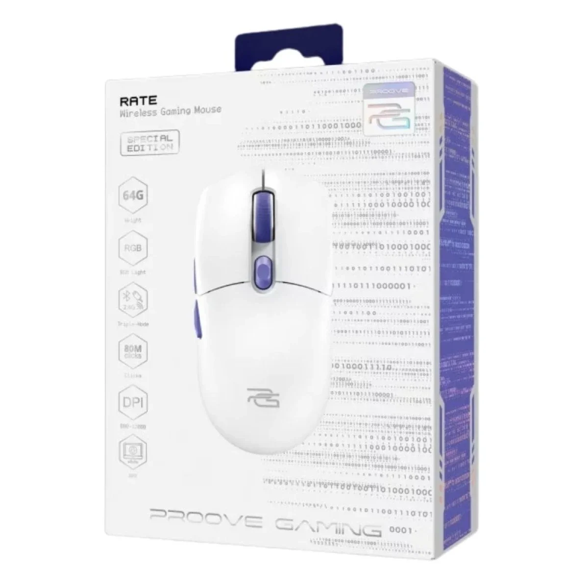 Proove Rate Special Edition Tri-Mode Wireless Gaming Mouse 12000 DPI White/Purple CMRTWRS03002 - Thumbnail 6