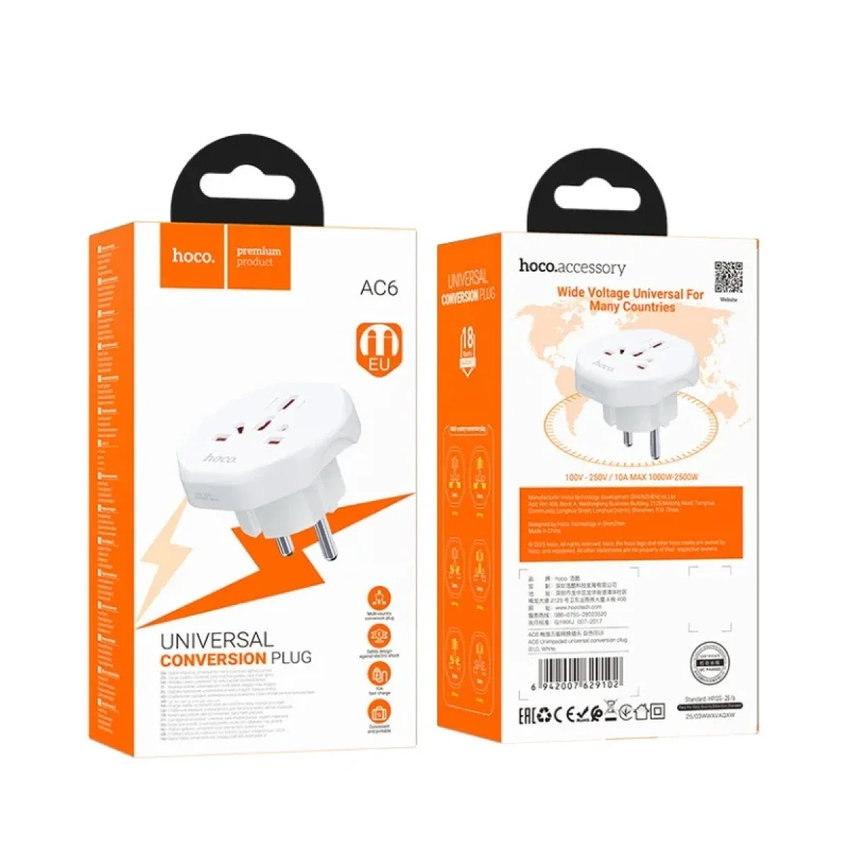 HOCO AC6 Universal Travel Plug Adapter White - Image 4