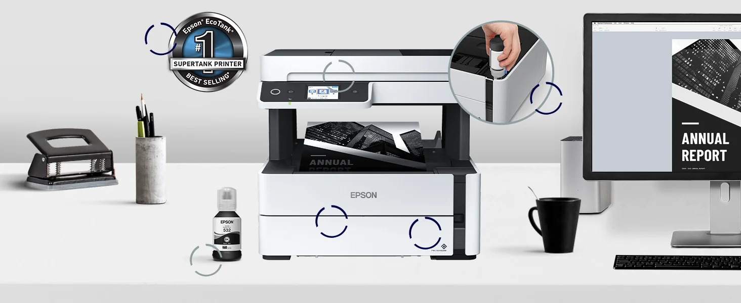 طابعة EPSON EcoTank ET-M3170 نافثة للحبر متعددة الوظائف لاسلكية أبيض وأسود - Image 11