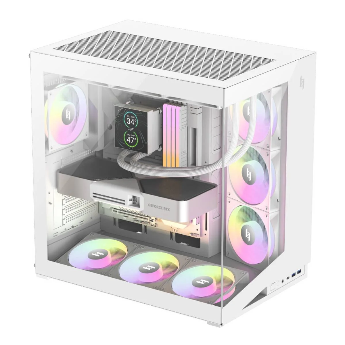 GameMax NEX C56 White Panoramic ARGB Gaming Case with 7 ARGB Fans and Vertical GPU Support