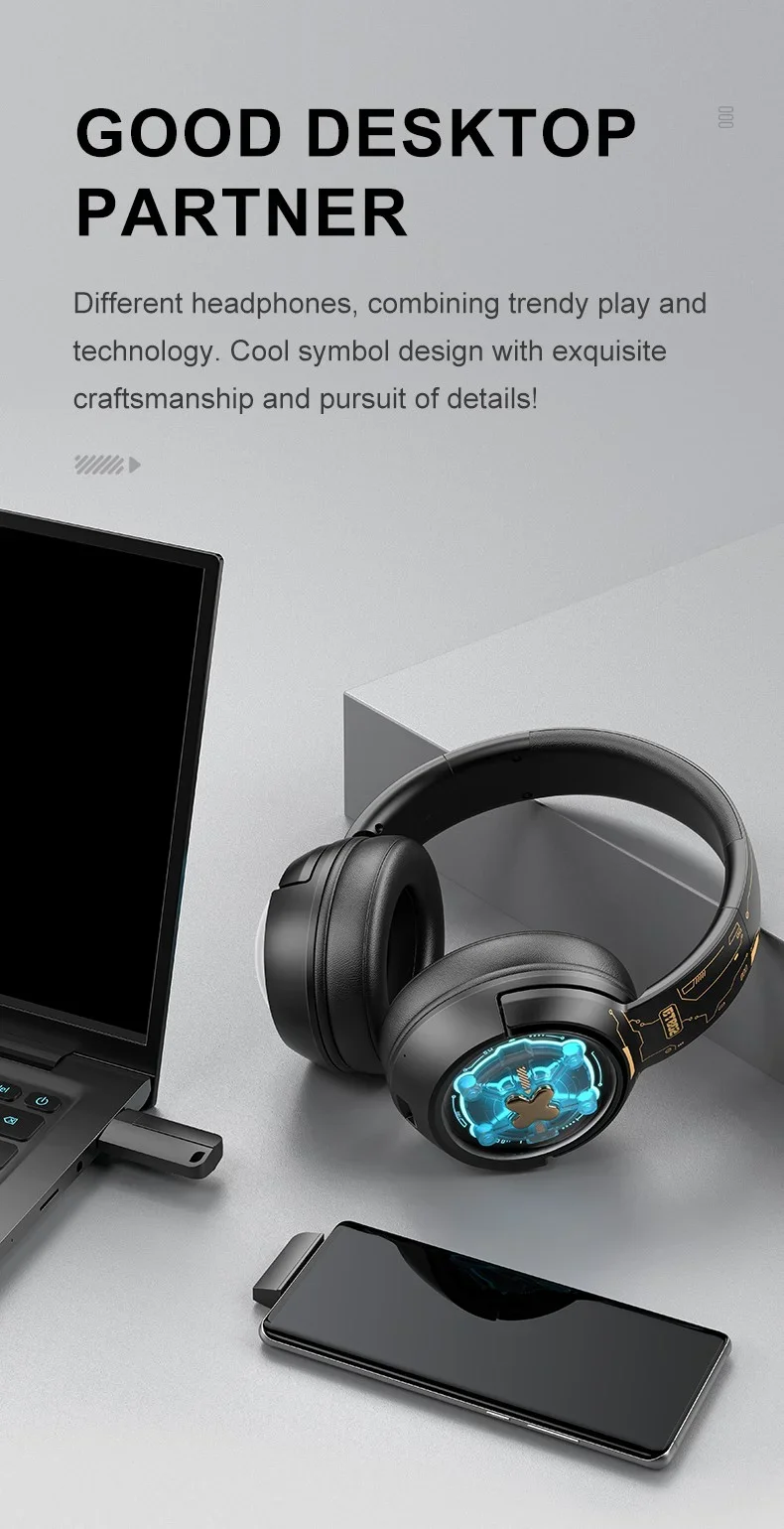 ONIKUMA GT802 Triple-Mode Wireless Gaming Headset with RGB Light, 60-Hour Battery - Black - Image 24