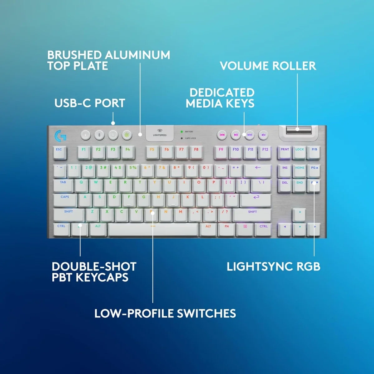Logitech White Wireless TKL Gaming Keyboard with RGB, G915 X LIGHTSPEED - Thumbnail 5