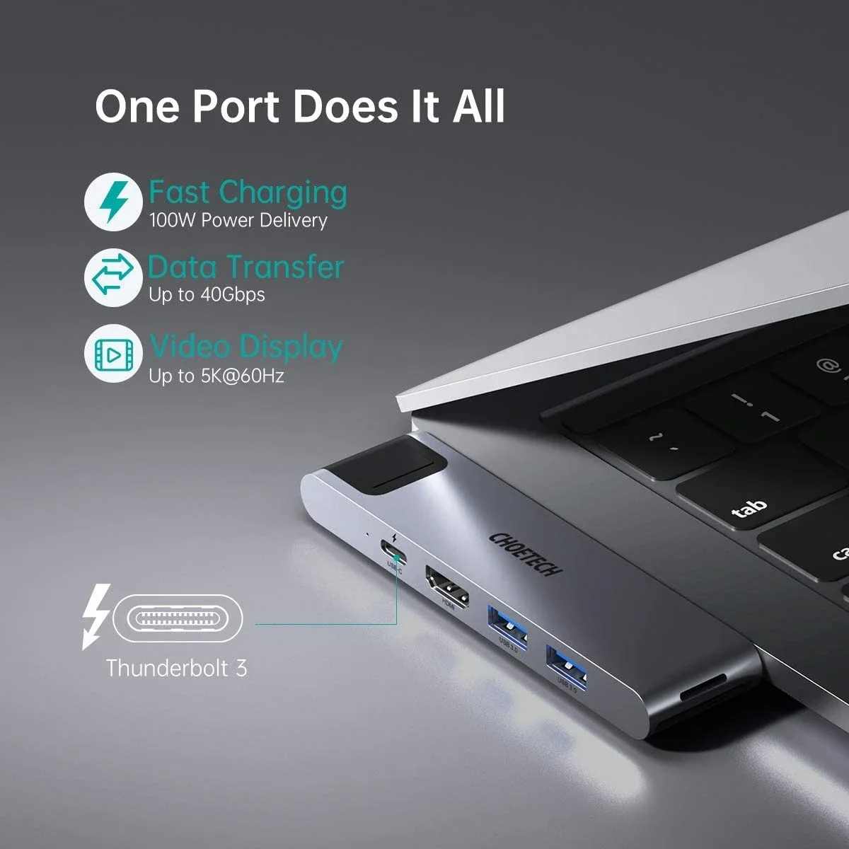 موزع Choetech HUB-M24 USB-C 7 في 2 لأجهزة MacBook Pro وAir - Image 4