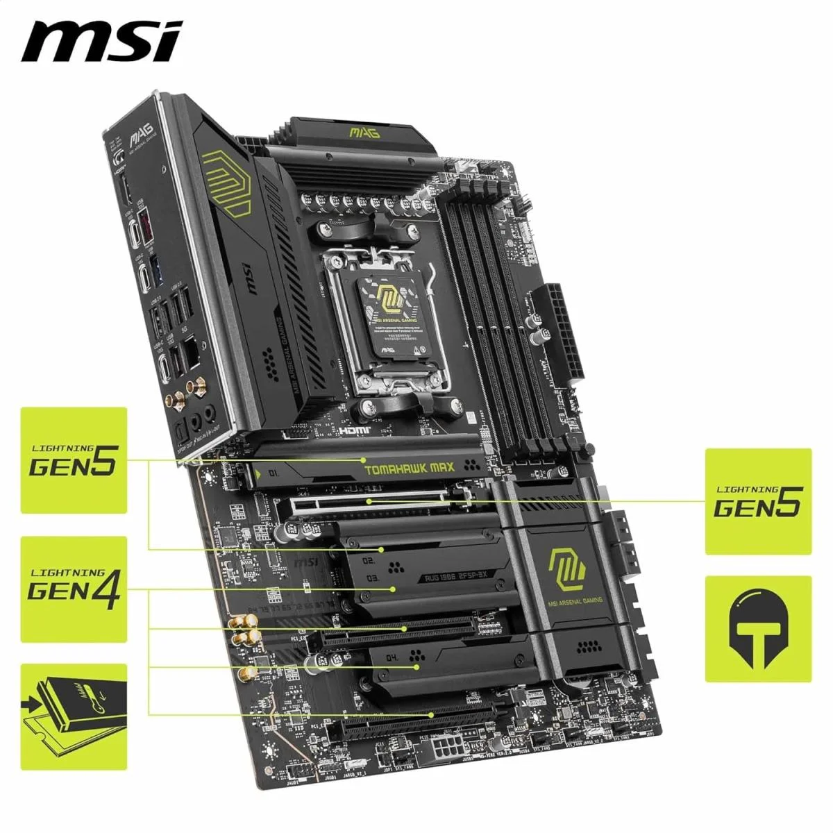 لوحة أم ألعاب MSI ATX لمعالجات AMD AM5 وذاكرة DDR5 وPCIe 5.0 MAG X870E TOMAHAWK WIFI - Thumbnail 2