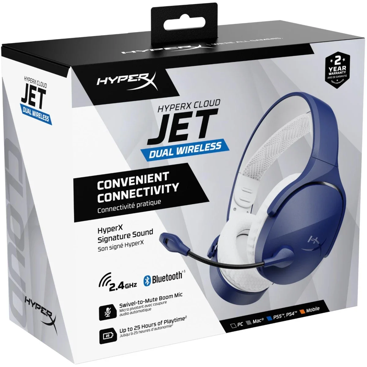 HyperX Cloud Jet Dual Wireless Bluetooth Gaming Headset with 25-Hour Playtime, Blue