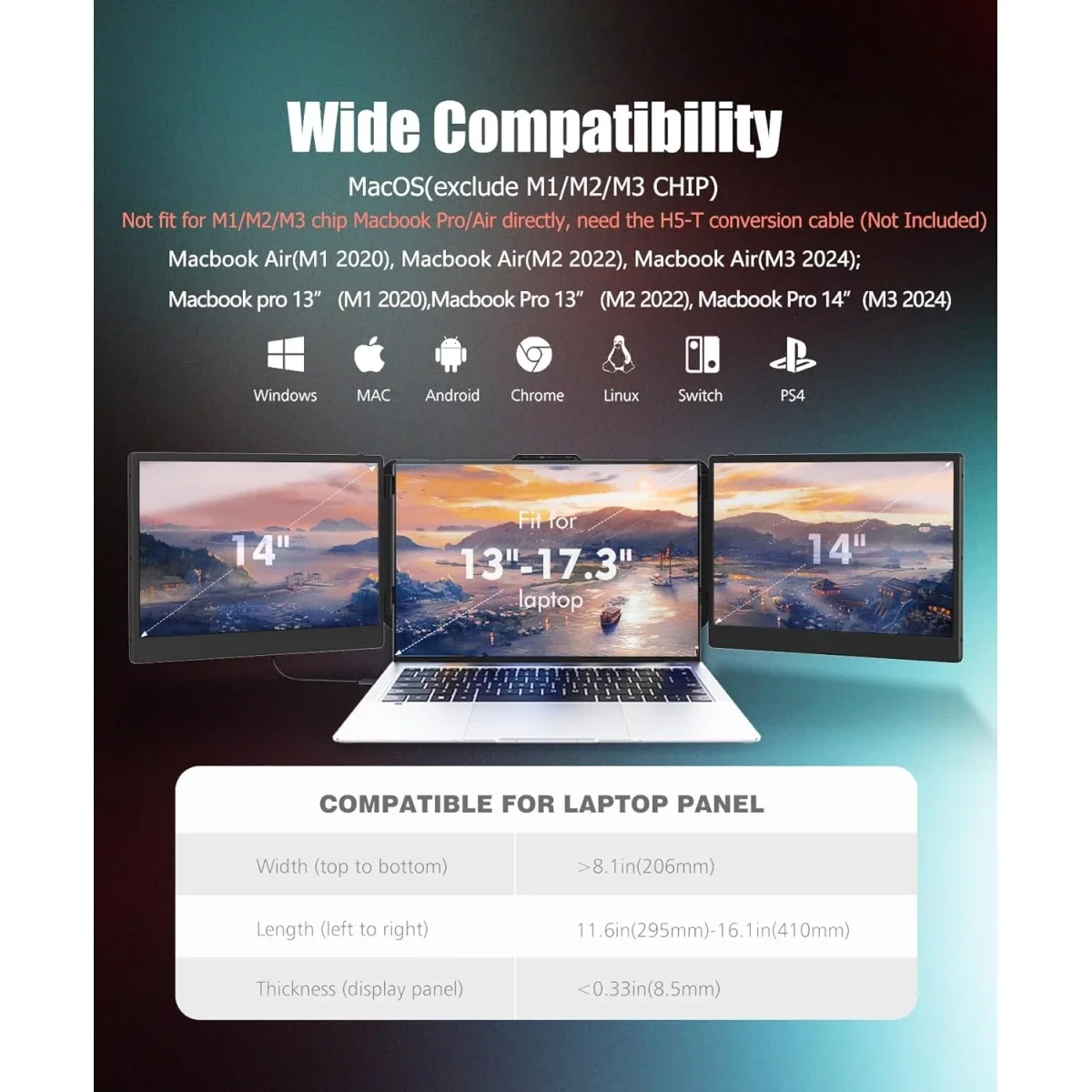 موسع شاشة ثلاثية V2COM S2 مقاس 14 إنش IPS بدقة Full HD للابتوبات - Thumbnail 10