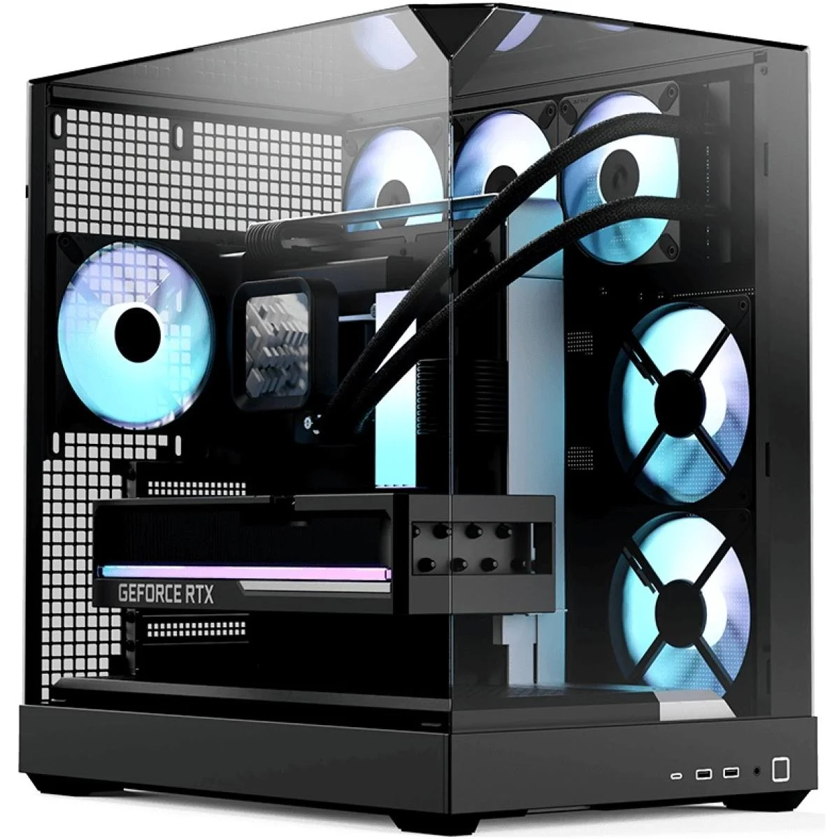 APNX V2 Black ATX Mid-Tower Panoramic Gaming Case with 4x 140mm ARGB Fans - Image 2
