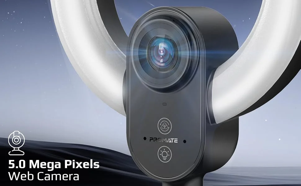 كاميرا ويب Promate VistaCam بدقة 2K Ultra HD مع إضاءة حلقية وميكروفونات مزدوجة عازلة للضوضاء - Thumbnail 11