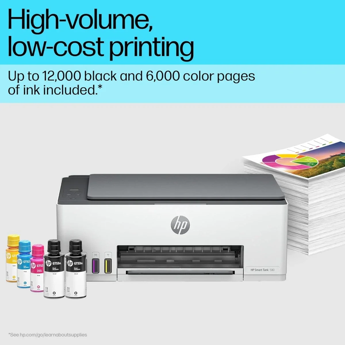 طابعة HP Smart Tank 580 متعددة الوظائف بخزان حبر لاسلكية ملونة - Image 2