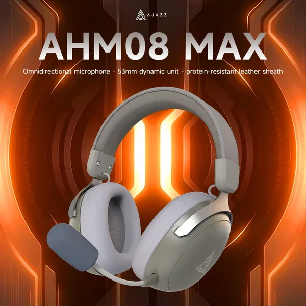 سماعة رأس AJAZZ للألعاب فوق الأذن مع مايك واتصال ثلاثي، رمادي وأبيض – AHM08 MAX GW - Image 5