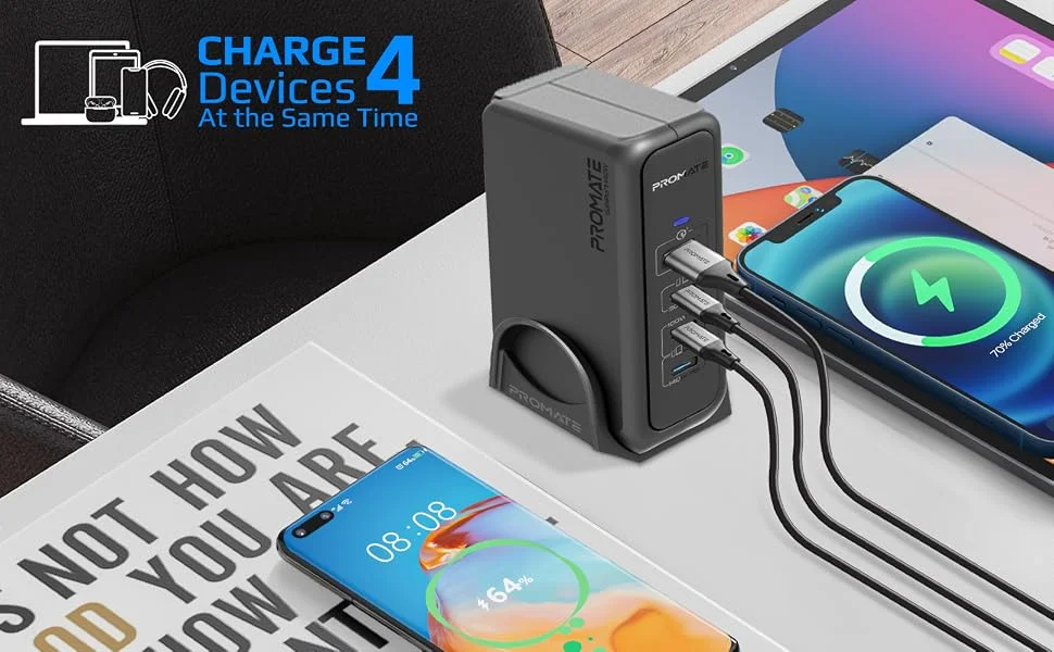 Promate GaNPort-140W 140W GaN Laptop Charger with 100W and 30W USB-C PD Ports - Image 11