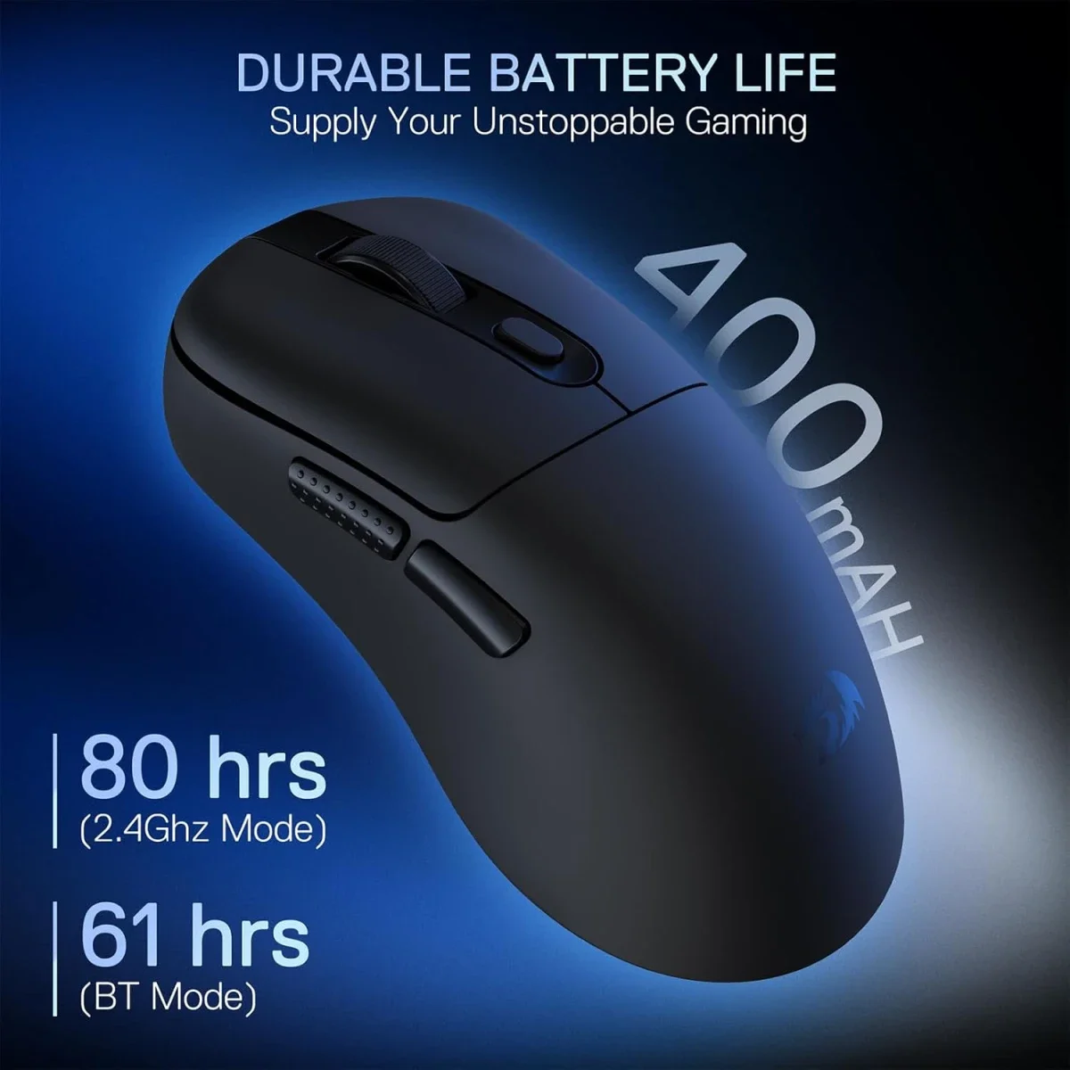Redragon M998 Lightweight Tri-Mode Wireless Gaming Mouse with RGB Charging Dock, 24000 DPI, Black - Thumbnail 7