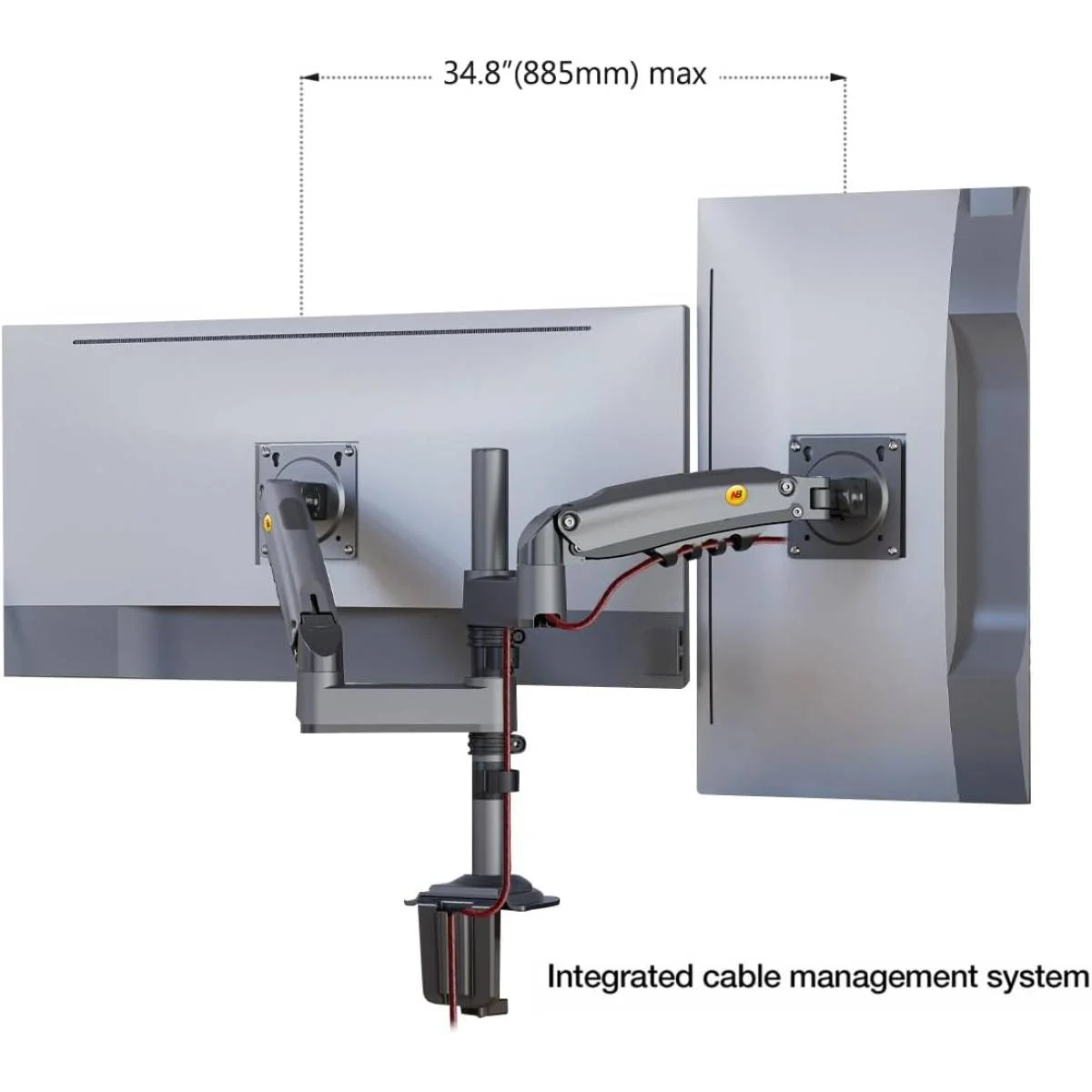 North Bayou H180 Dual Monitor Desk Mount Arm for 2 Screens up to 27-Inch, 9 kg Each, White - Thumbnail 6