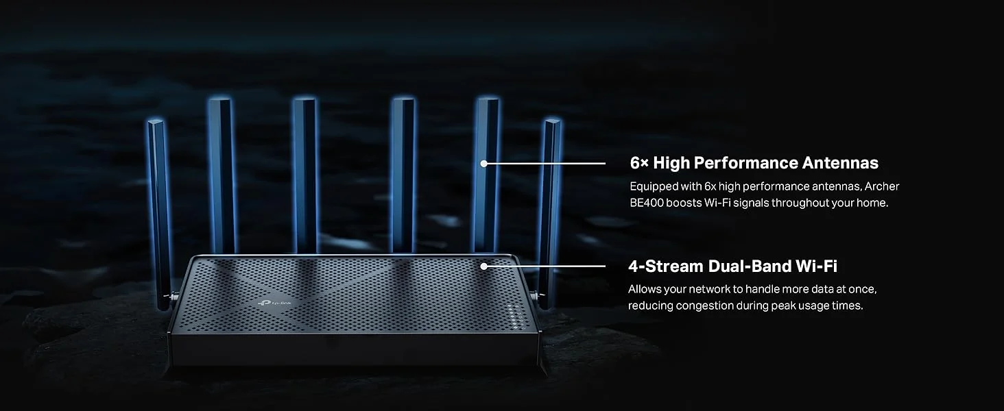 راوتر TP-LINK Archer BE400 Wi‑Fi 7 ثنائي النطاق BE6500 مع منفذي 2.5 جيجابت وUSB 3.0 - Thumbnail 20