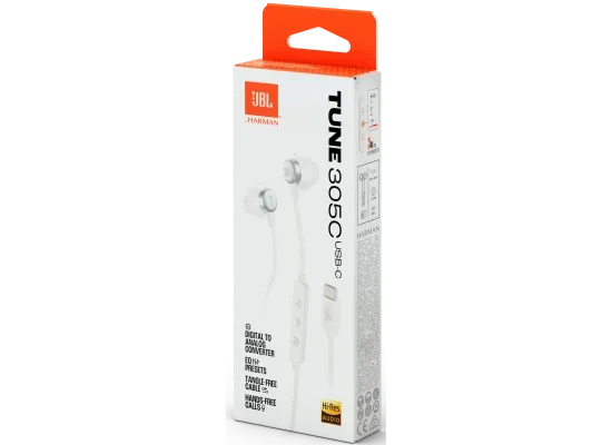 سماعات أذن JBL Tune 305C USB-C سلكية عالية الدقة، مشغل 12.5 مم، أبيض - Thumbnail 8